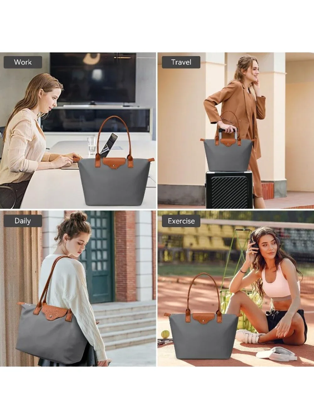 👜Women's Blue Grey Nylon Tote Bag Large Capacity Shoulder Handbag With Zipper